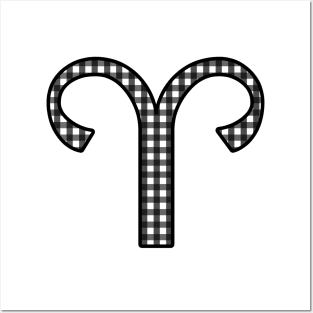 Aries Zodiac Horoscope Symbol in Black and White Gingham Pattern Posters and Art